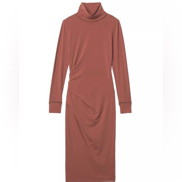 Athleta Industry Turtleneck Dress in Havana Brown Long Sleeve Midi Size Small - Picture 3 of 9